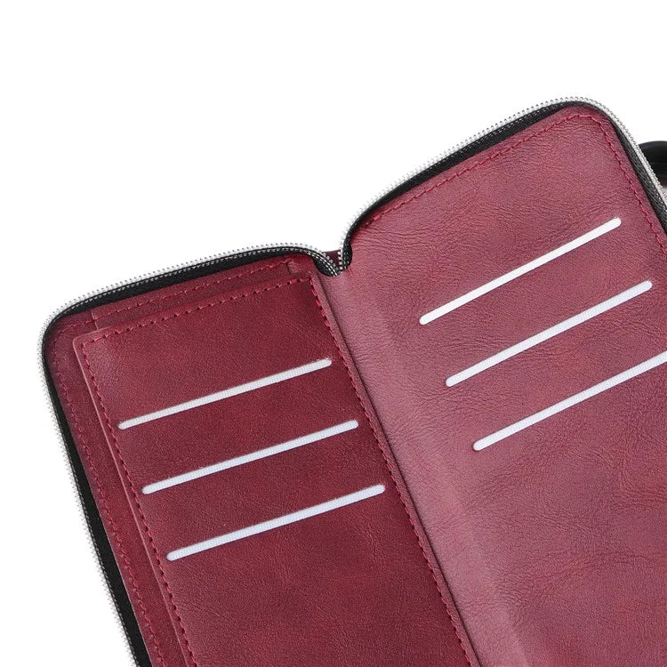 For iPhone 16 Pro Case PU Leather Zipper Phone Cover with 9 Card Slots