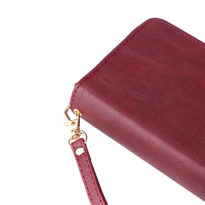 For iPhone 16 Pro Case PU Leather Zipper Phone Cover with 9 Card Slots