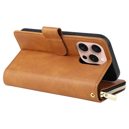 For iPhone 16 Pro Case PU Leather Zipper Phone Cover with 9 Card Slots