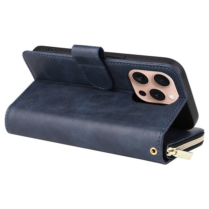 For iPhone 16 Pro Case PU Leather Zipper Phone Cover with 9 Card Slots