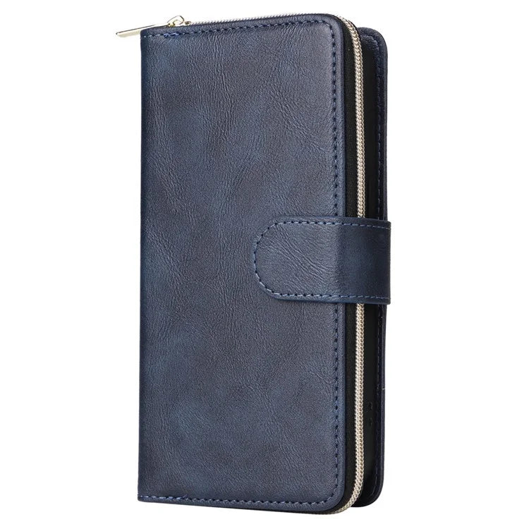 For iPhone 16 Pro Case PU Leather Zipper Phone Cover with 9 Card Slots