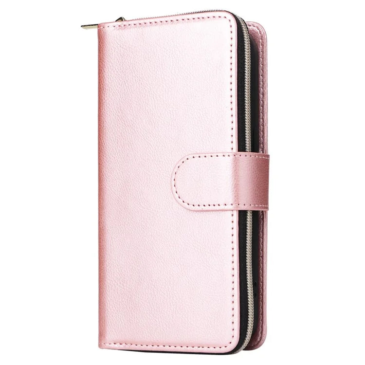 For iPhone 16 Pro Case PU Leather Zipper Phone Cover with 9 Card Slots
