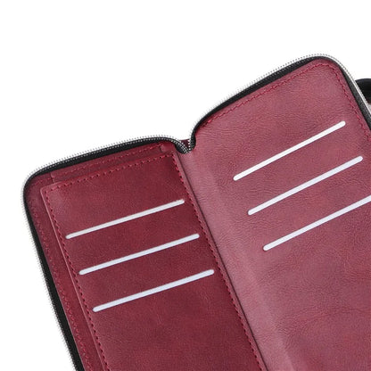 For iPhone 16 Pro Max Case Zipper Leather Phone Cover 9 Card Slots