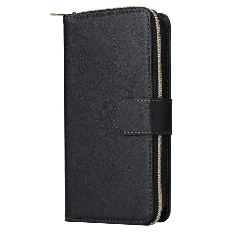 For iPhone 16 Pro Max Case Zipper Leather Phone Cover 9 Card Slots