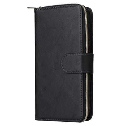 For iPhone 16 Pro Max Case Zipper Leather Phone Cover 9 Card Slots