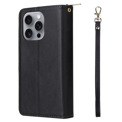 For iPhone 16 Pro Max Case Zipper Leather Phone Cover 9 Card Slots