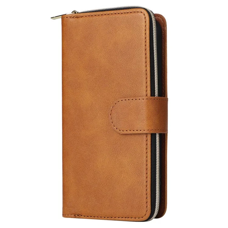 For iPhone 16 Pro Max Case Zipper Leather Phone Cover 9 Card Slots