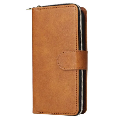 For iPhone 16 Pro Max Case Zipper Leather Phone Cover 9 Card Slots
