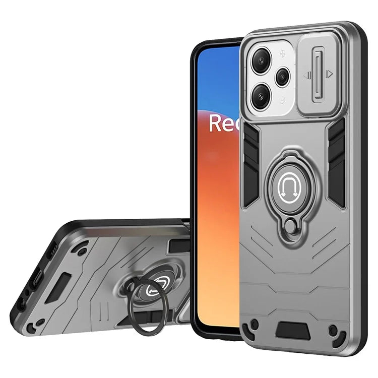 For Xiaomi Redmi 12 4G / 5G (Global) / Poco M6 Pro 5G Case Ring Kickstand PC+TPU Phone Cover Lens Privacy Protection