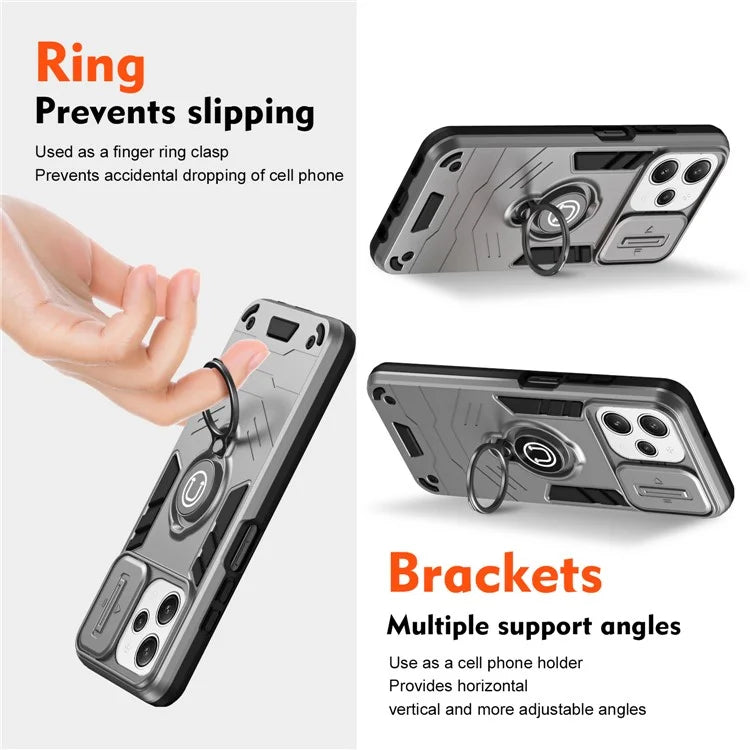 For Xiaomi Redmi 12 4G / 5G (Global) / Poco M6 Pro 5G Case Ring Kickstand PC+TPU Phone Cover Lens Privacy Protection