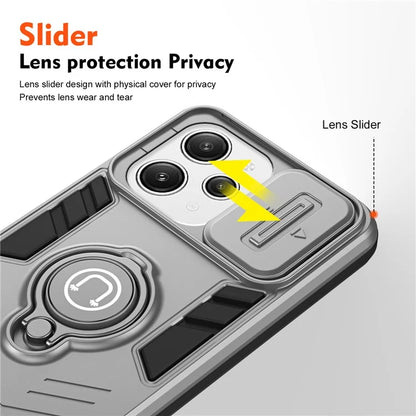 For Xiaomi Redmi 12 4G / 5G (Global) / Poco M6 Pro 5G Case Ring Kickstand PC+TPU Phone Cover Lens Privacy Protection