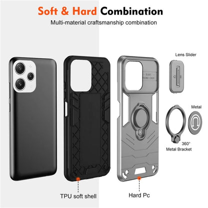 For Xiaomi Redmi 12 4G / 5G (Global) / Poco M6 Pro 5G Case Ring Kickstand PC+TPU Phone Cover Lens Privacy Protection
