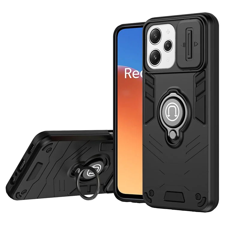 For Xiaomi Redmi 12 4G / 5G (Global) / Poco M6 Pro 5G Case Ring Kickstand PC+TPU Phone Cover Lens Privacy Protection