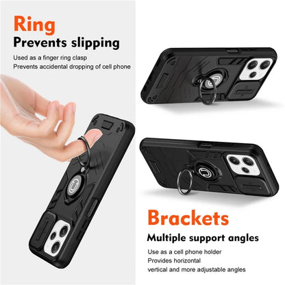 For Xiaomi Redmi 12 4G / 5G (Global) / Poco M6 Pro 5G Case Ring Kickstand PC+TPU Phone Cover Lens Privacy Protection