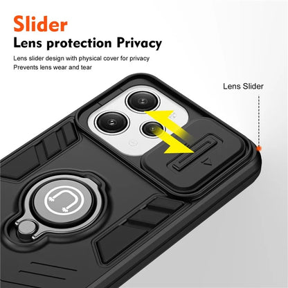For Xiaomi Redmi 12 4G / 5G (Global) / Poco M6 Pro 5G Case Ring Kickstand PC+TPU Phone Cover Lens Privacy Protection