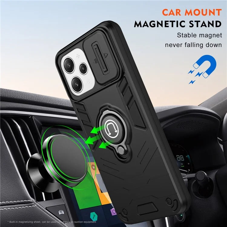 For Xiaomi Redmi 12 4G / 5G (Global) / Poco M6 Pro 5G Case Ring Kickstand PC+TPU Phone Cover Lens Privacy Protection