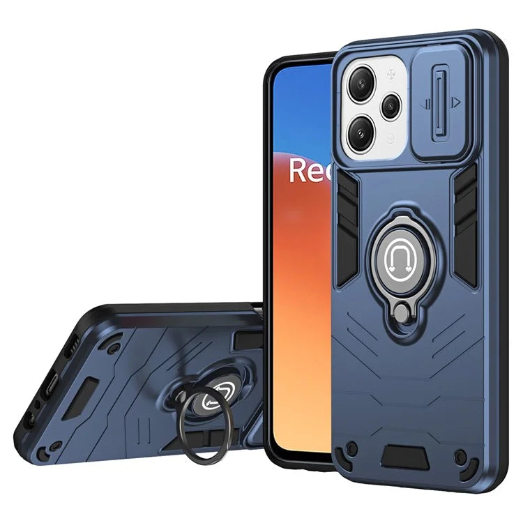 For Xiaomi Redmi 12 4G / 5G (Global) / Poco M6 Pro 5G Case Ring Kickstand PC+TPU Phone Cover Lens Privacy Protection