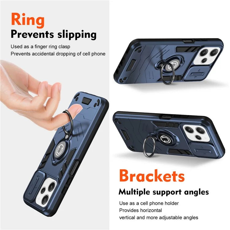 For Xiaomi Redmi 12 4G / 5G (Global) / Poco M6 Pro 5G Case Ring Kickstand PC+TPU Phone Cover Lens Privacy Protection