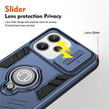 For Xiaomi Redmi 12 4G / 5G (Global) / Poco M6 Pro 5G Case Ring Kickstand PC+TPU Phone Cover Lens Privacy Protection