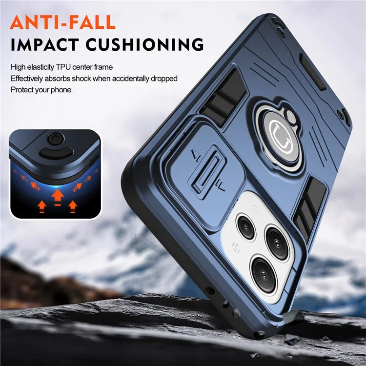 For Xiaomi Redmi 12 4G / 5G (Global) / Poco M6 Pro 5G Case Ring Kickstand PC+TPU Phone Cover Lens Privacy Protection