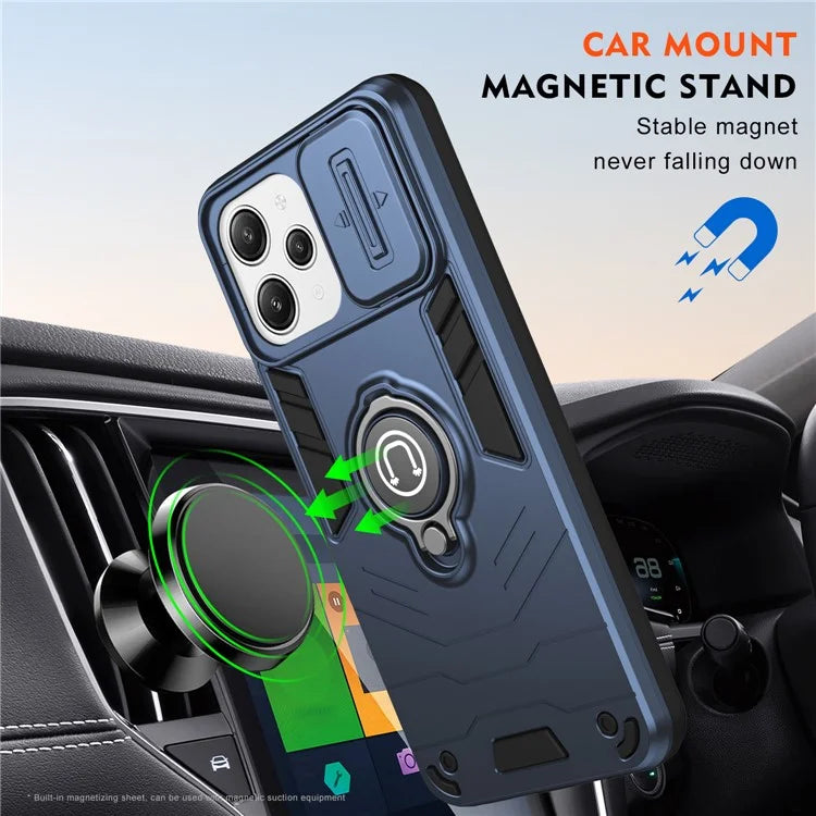 For Xiaomi Redmi 12 4G / 5G (Global) / Poco M6 Pro 5G Case Ring Kickstand PC+TPU Phone Cover Lens Privacy Protection
