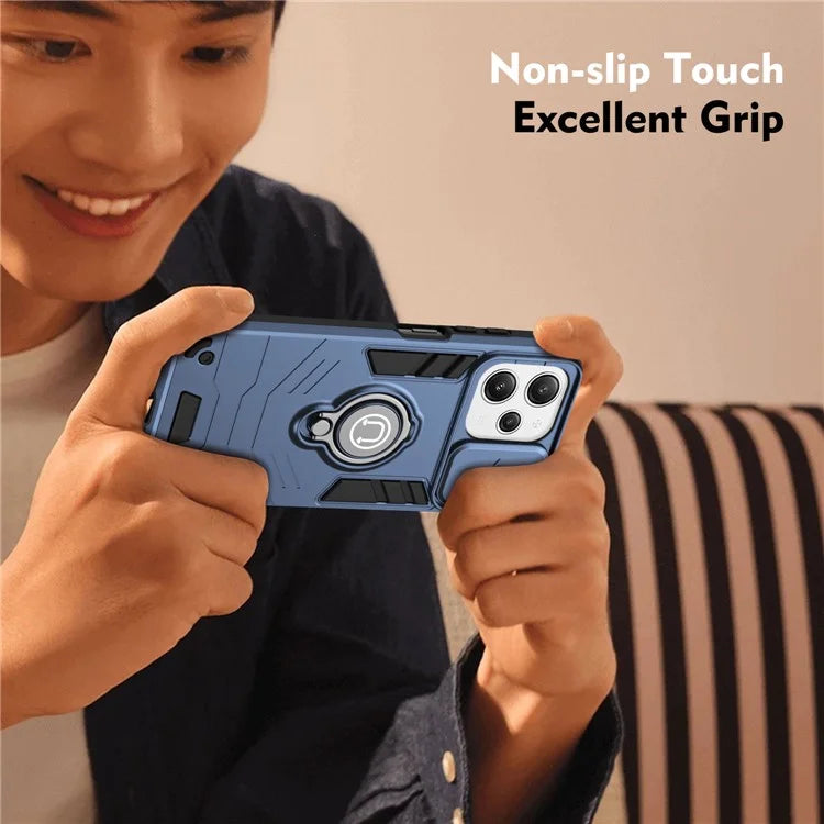For Xiaomi Redmi 12 4G / 5G (Global) / Poco M6 Pro 5G Case Ring Kickstand PC+TPU Phone Cover Lens Privacy Protection