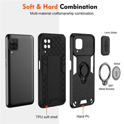 For Samsung Galaxy A12 Case Slide Camshield Kickstand PC+TPU Phone Cover