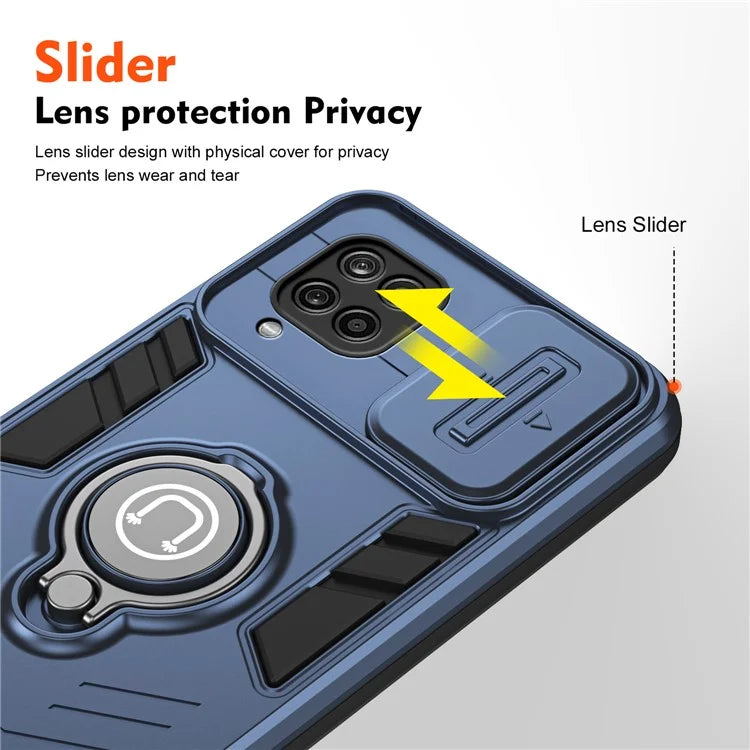 For Samsung Galaxy A12 Case Slide Camshield Kickstand PC+TPU Phone Cover