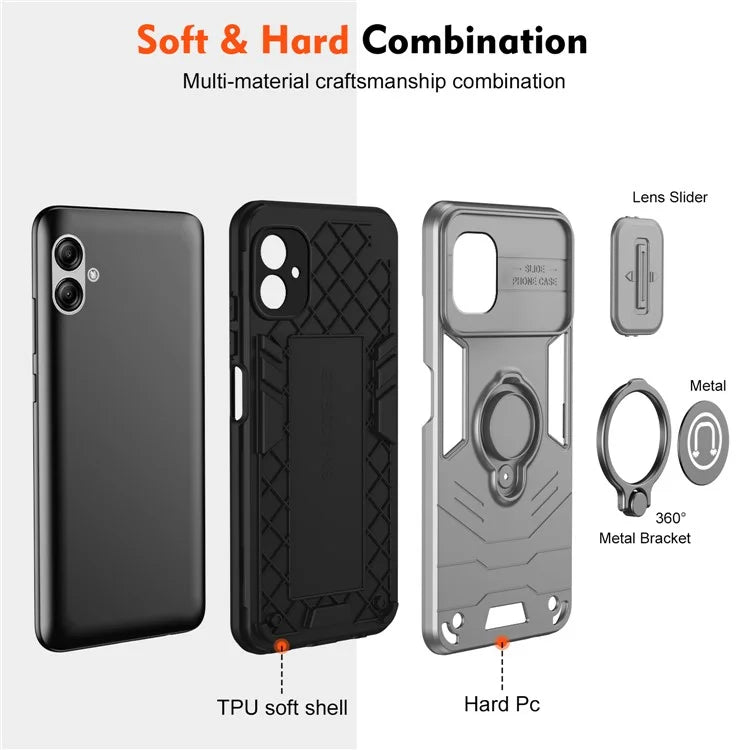 For Samsung Galaxy A04e 4G / M04 4G / F04 4G Kickstand Case PC+TPU Slim-Fit Phone Cover