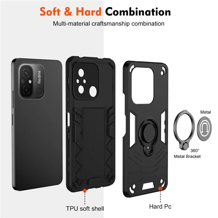 For Xiaomi Poco C55 4G / Redmi 12C 4G Slim-Fit Phone Case PC+TPU+Metal Kickstand Phone Cover