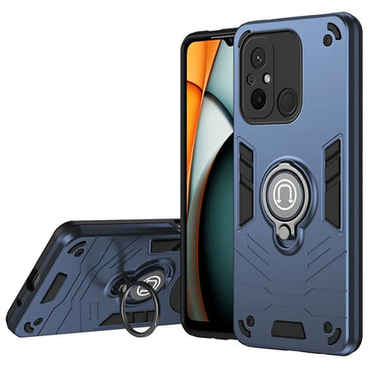 For Xiaomi Poco C55 4G / Redmi 12C 4G Slim-Fit Phone Case PC+TPU+Metal Kickstand Phone Cover