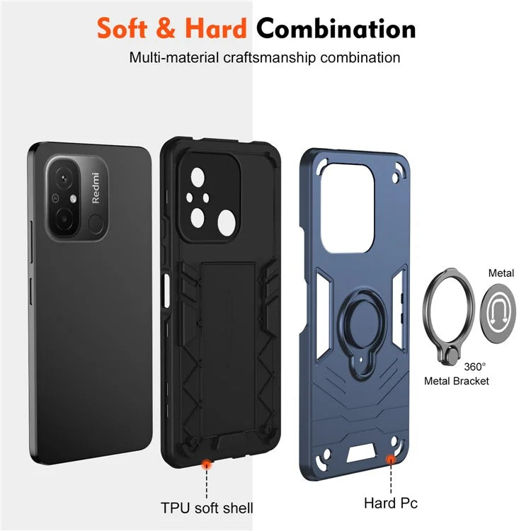 For Xiaomi Poco C55 4G / Redmi 12C 4G Slim-Fit Phone Case PC+TPU+Metal Kickstand Phone Cover