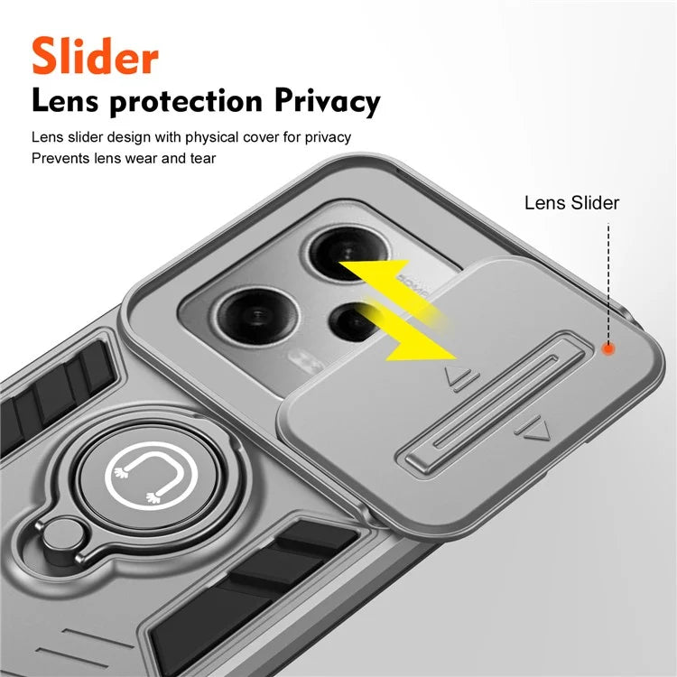 For Xiaomi Poco X5 Pro 5G / Redmi Note 12 Pro 5G / Note 12 Pro Speed 5G Case Slide Lens Lid TPU+PC Phone Cover