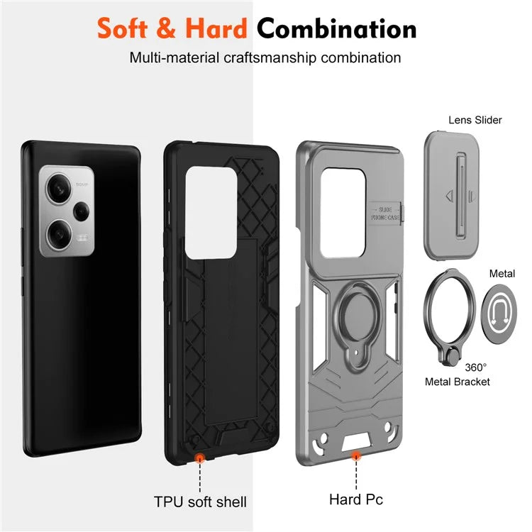 For Xiaomi Poco X5 Pro 5G / Redmi Note 12 Pro 5G / Note 12 Pro Speed 5G Case Slide Lens Lid TPU+PC Phone Cover