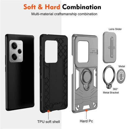 For Xiaomi Poco X5 Pro 5G / Redmi Note 12 Pro 5G / Note 12 Pro Speed 5G Case Slide Lens Lid TPU+PC Phone Cover