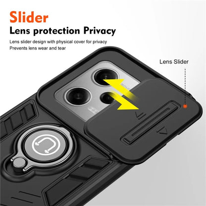 For Xiaomi Poco X5 Pro 5G / Redmi Note 12 Pro 5G / Note 12 Pro Speed 5G Case Slide Lens Lid TPU+PC Phone Cover
