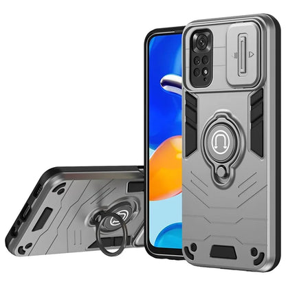For Xiaomi Redmi Note 11S 4G / Note 11 4G (Qualcomm) Case Slide Lens Lid TPU+PC Phone Kickstand Cover