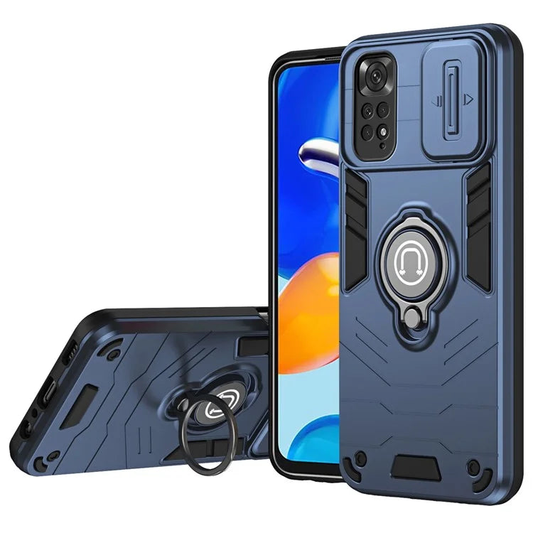 For Xiaomi Redmi Note 11S 4G / Note 11 4G (Qualcomm) Case Slide Lens Lid TPU+PC Phone Kickstand Cover
