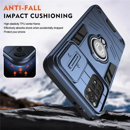 For Xiaomi Redmi Note 11S 4G / Note 11 4G (Qualcomm) Case Slide Lens Lid TPU+PC Phone Kickstand Cover