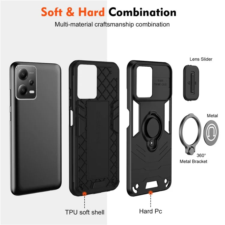 For Xiaomi Redmi Note 12 5G (China) / (India) / (Global) / Poco X5 5G Case Kickstand PC+TPU Phone Cover