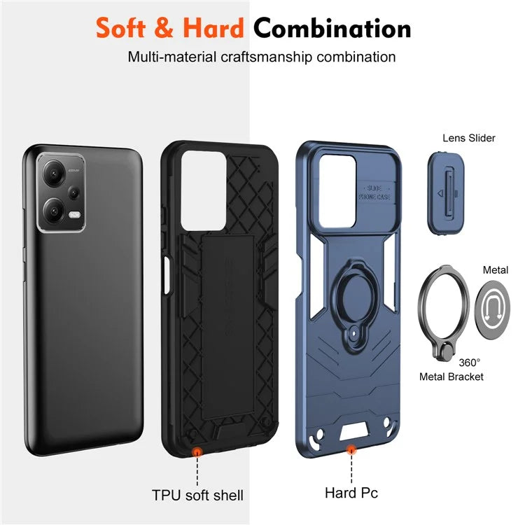 For Xiaomi Redmi Note 12 5G (China) / (India) / (Global) / Poco X5 5G Case Kickstand PC+TPU Phone Cover
