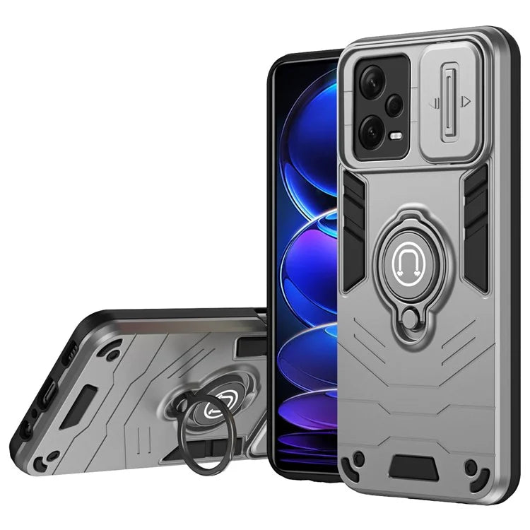 For Xiaomi Redmi Note 12 Pro+ 5G Case Slide Lens Protection PC+TPU Phone Cover Ring Holder