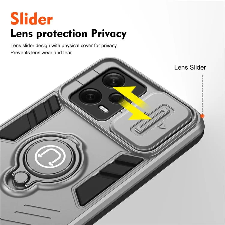 For Xiaomi Redmi Note 12 Pro+ 5G Case Slide Lens Protection PC+TPU Phone Cover Ring Holder