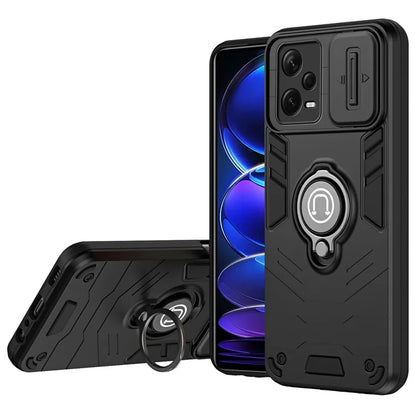 For Xiaomi Redmi Note 12 Pro+ 5G Case Slide Lens Protection PC+TPU Phone Cover Ring Holder