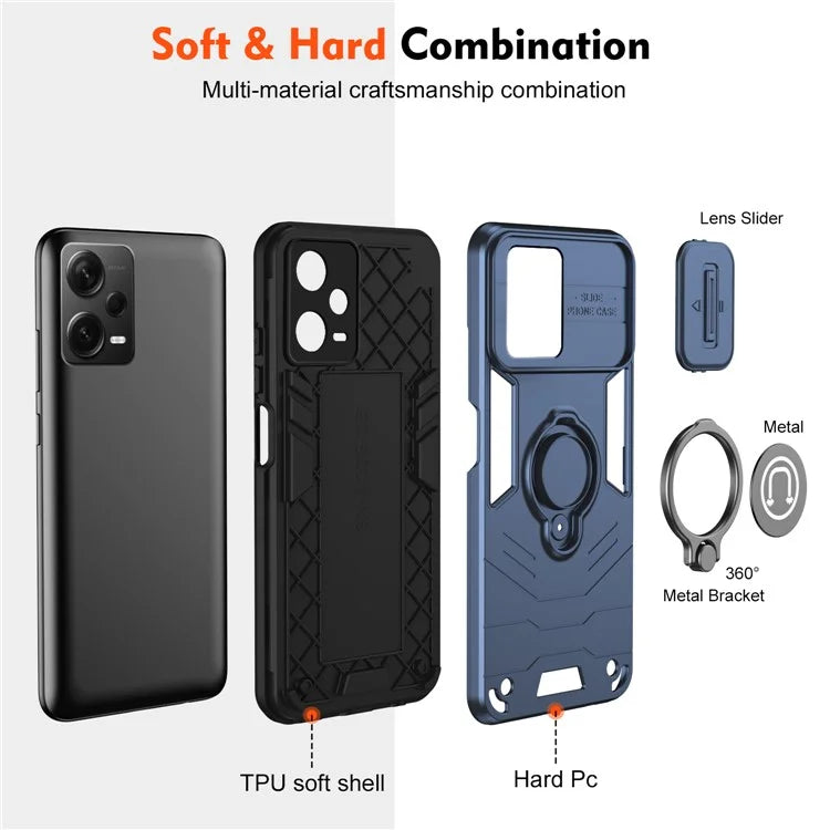 For Xiaomi Redmi Note 12 Pro+ 5G Case Slide Lens Protection PC+TPU Phone Cover Ring Holder