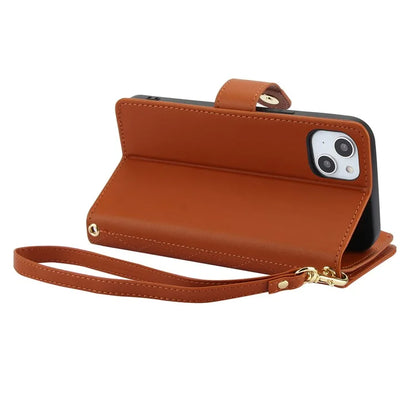 For iPhone 15 Plus Case Rhombus Zipper Leather Phone Cover with Shoulder Strap
