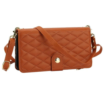 For iPhone 15 Plus Case Rhombus Zipper Leather Phone Cover with Shoulder Strap