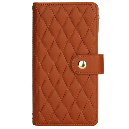 For iPhone 15 Plus Case Rhombus Zipper Leather Phone Cover with Shoulder Strap