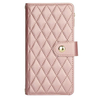 For iPhone 15 Plus Case Rhombus Zipper Leather Phone Cover with Shoulder Strap