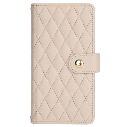 For iPhone 15 Plus Case Rhombus Zipper Leather Phone Cover with Shoulder Strap